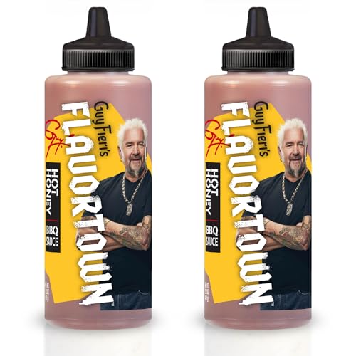 Guy Fieri's Flavortown Hot Honey BBQ Sauce - Sweet & Spicy Barbecue Sauce, Use for Chicken Wings, Ribs, Burgers, & More - 15.2 Ounce Bottle (Pack of 2)