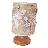 Angoily Fabric Flower Table Lamp Vintage Nightstand Lamp USB Bedside Lamp Bedside Table Light Wooden Table Lamps Side Table Lights Dorm Desk Lamp Flower Bedside Lamp Iron Frame Desktop