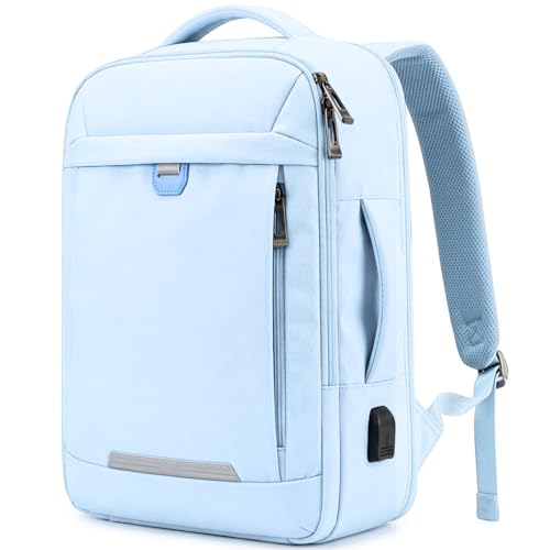 EDIESI, Mochila Viaje Cabina Avion 40x30x20, Equipaje de Mano Expandible Repelente al Agua con USB, Compartimento para Portátil 15,6”, Bolsa Compacta para Vuelos (Azul Pastel)