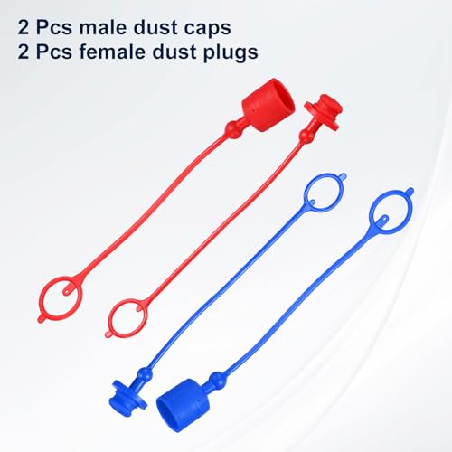 Image of HARFINGTON 2Sets 1 /2 Hydraulic Hose Dust Cap and Plug Kit, ISO-A Male Dust Cap & Female Plug Cover Quick Disconnects Air Coupler Cover Port Plug Fittings with Retention Ring, Red /Blue