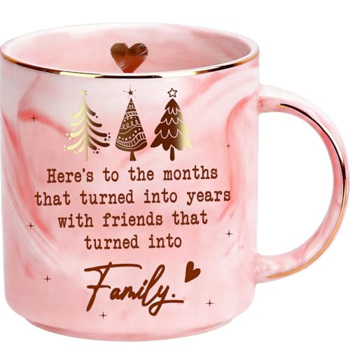 Funny Friendship Coffee Mug for Women for Friend - Friends that Turned into Family - Unique Friend Mug Gift for Women Bff Bestie Sister - 11oz Pink Ceramic Cup