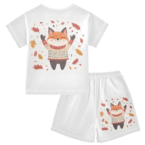 Fox Leaves White Pajama Set Short Sleeve Sleepwear Soft Pajamas Shorts Sets Cotton PJS 5Y2