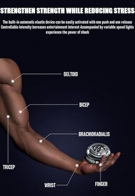 Auto Start Gyro Ball Strengthener, Forearm Gyro Ball Wrist Exerciser, Auto-Start Colorful Lighting (Without Light-Black)