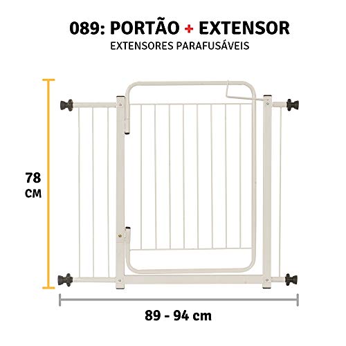 Kit 2 Grades 89 A 94 cm Proteção Animais Pet Crianças Bebes Com 2 Extensores Portão Pressão (Branca)