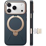 TORRAS iPhone 17 Pro 用 ケース【新感覚レザー・スキンタッチ】Ostand Q3 レザートーン MagSafe対応 リング スタンド 360°定点回転 縦横両対応 マグネット搭載 革 カメラコントロールボタン 米軍規格 耐衝撃 指紋防止 サファイア・ディープブルー