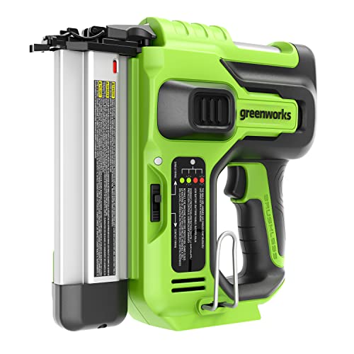Greenworks GD24BN Clavadora a batería, Capacidad de 110 clavos, 110pcs/min para Clavos de 20 50mm 18GA SIN Batería de 24V y Cargador, Garantía de 3 Años