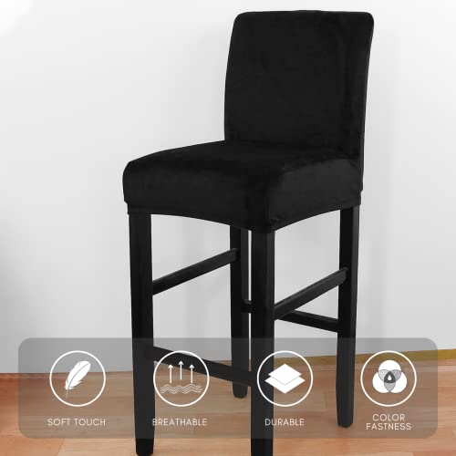 Image of SearchI Velvet Bar Stool Covers Set of 2, Stretch Washable Barstool Seat Covers, Counter Height Chair Covers for Kitchen Dining Room Cafe (Velvet Black)