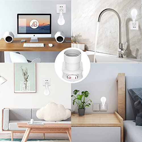 Plug In Light Socket, Outlet To Light Bulb，3-Prong Outlet Socket Adapter, 360° Rotatable Plug With On/Off Switch, Etl Listed, (White) #TOP5