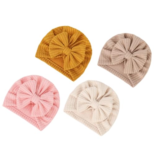 4pcs Decorative Warm Hat Comfortable Elastic Bowknot Knitted Winter Hats for Boy Girl Thick Design for Warmth Present for Friends Random Color