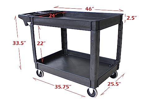 Image of MaxWorks 80857 500-lb Utility Service PP Cart With Two Trays and Wheels 46 inch x 25.5 inch x 33.5 inch Overall Dimensions