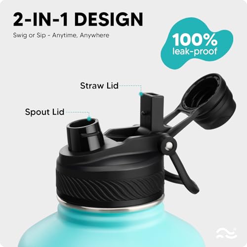 Image of Swigina [2-IN-1 LID] 64 oz Insulated Water Bottle with Silicone Boot (48hrs Cold /24hrs Hot) - DIY Stickers, Leakproof, BPA Free, Half Gallon