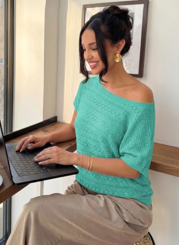 Image of Cakulo Womens Off The Shoulder Batwing Short Sleeve Crochet Tops 2026 Spring Summer Sweater Top Knit Beach Cover Up