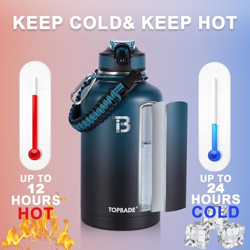 Image of TOPBADE 32oz Insulated Water Bottle with Straw Lid & Spout Lid & Paracord Handle, Stainless Steel Water Bottle Wide Mouth, Double Wall for Women Men Gym Fitness Outdoor
