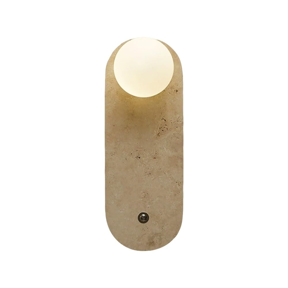 SMCCYYSD Yellow Travertine Wall Sconce, 30cm Natural Stone Light with Spherical Glass Shade, G9 Mount Lamp for Bedroom Living Room Hallway Bathroom