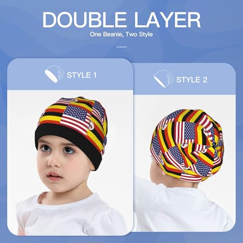 American Flag and Uganda Flag Kids Leisure Elastic Knitted Hat Junior Large Size Knit Cap Child Beanie Black3