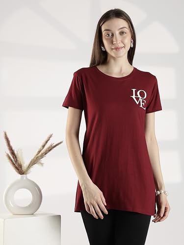 Image of 9shines Label Cotton Plus Size Long T-Shirt Tunic | Hip Covering Regular Top Nightwear| Sleepshirt Lounge wear for Women with Pocket (M-7XL)