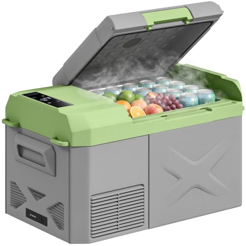 Outsunny Nevera Portátil Eléctrica 17,4L Refrigerador de Coche 12/24/220V con Compresor Luz LED Pantalla Digital Modos ECO y MAX de -20℃ a +20 ℃ Puerto USB para Hogar Camping Viajes Automóvil