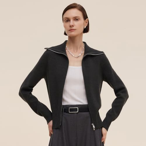 Image of GOELIA Women Wool Blend Lightweight Cardigan Sweaters 2026 Spring Business Casual Solid Long Sleeve Knitted Cardigan Top