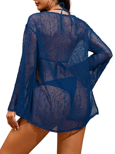 Image of Lilosy Sexy Crochet Sheer Kaftan Caftan Beach Dress Bathing Suit Swim Coverup Summer Vacation Outfits One Piece