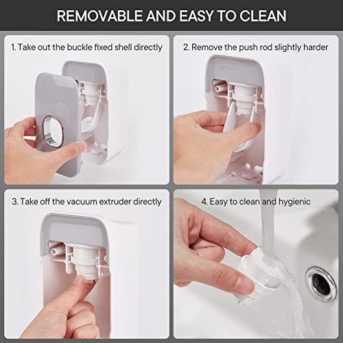 Aesthetic Toothbrush Holders For Bathrooms - Automatic Toothpaste Dispenser & Brush Holder, Bathroom Storage Essentials, Smart Brushing Accessory, Wall Mounted Shower Room Decor Set (Grey) #TOP4