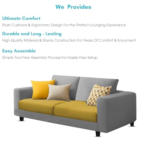 Image of Galib 2 Seater Sofa Set for Living Room (Yellow Grey Fabric) Premium Fabric Sofa Set