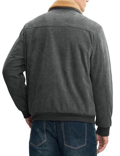 Rdruko Men's Corduroy Sherpa Fleece Lined Jacket Turn-Down Collar Warm Winter Jacket, Dark Grey, XL3