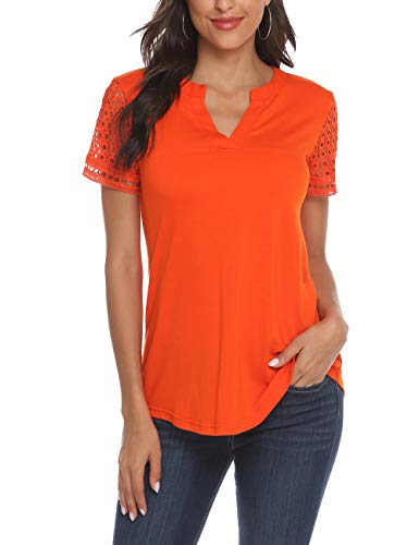 Zattcas Women’s Summer V Neck Short Sleeve Tunic Shirt Business Casual Blouses for Women Orange Large