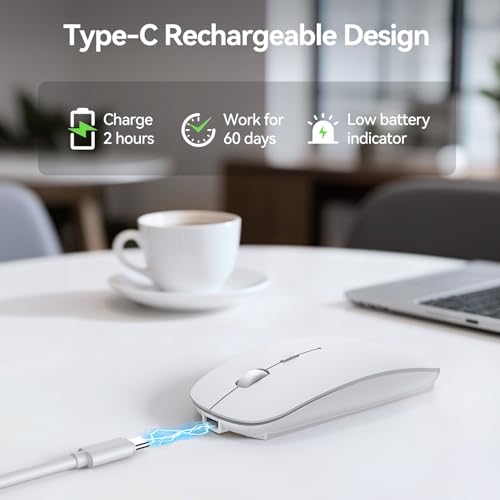 Image of TECKNET Wireless Mouse, 4800 DPI Rechargeable Bluetooth Mouse for Laptop | Bluetooth 5.2 /3.0 & 2.4G, Ultra-Thin, 6-Level Adjustable 4800 DPI Computer Mouse for Mac OS, iPad, Windows, Android