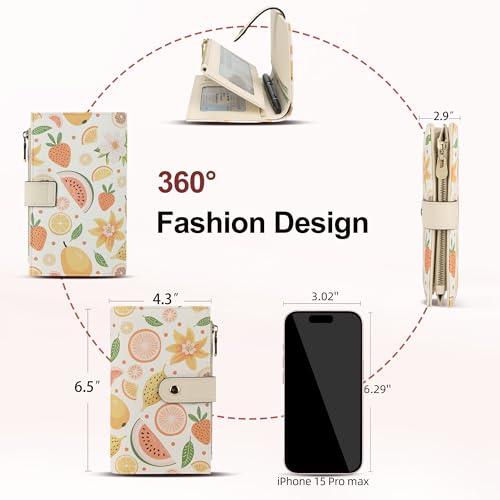 Image of yiijay Womens Wallet RFID Blocking Vegan Leather Trifold Clutch Credit Card Holder Ladies Travel Wallet Purse with Pen Holder, 2Fruit, Medium, Rfid Wallet