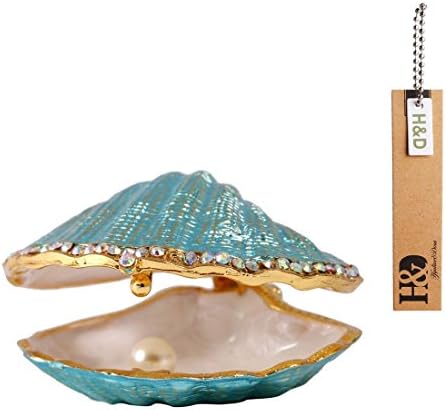 H&D HYALINE & DORA Handmade Treasured Trinket Box Metal Enamel Ring Holder Seashell Decor Box (pearl mussel)
