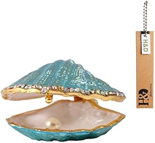 H&D HYALINE & DORA Handmade Treasured Trinket Box Metal Enamel Ring Holder Seashell Decor Box (pearl mussel)