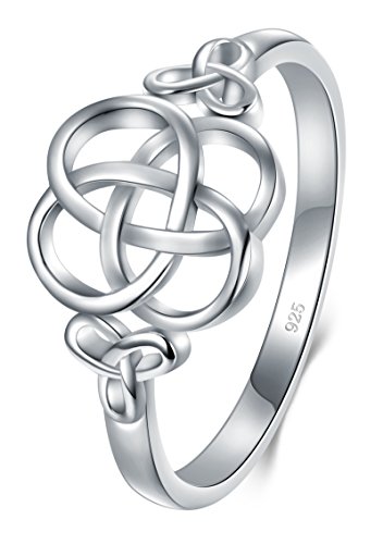 BORUO 925 Sterling Silver Ring Celtic Knot Heart High Polish Tarnish Resistant Eternity Wedding Band Stackable Ring Size 12