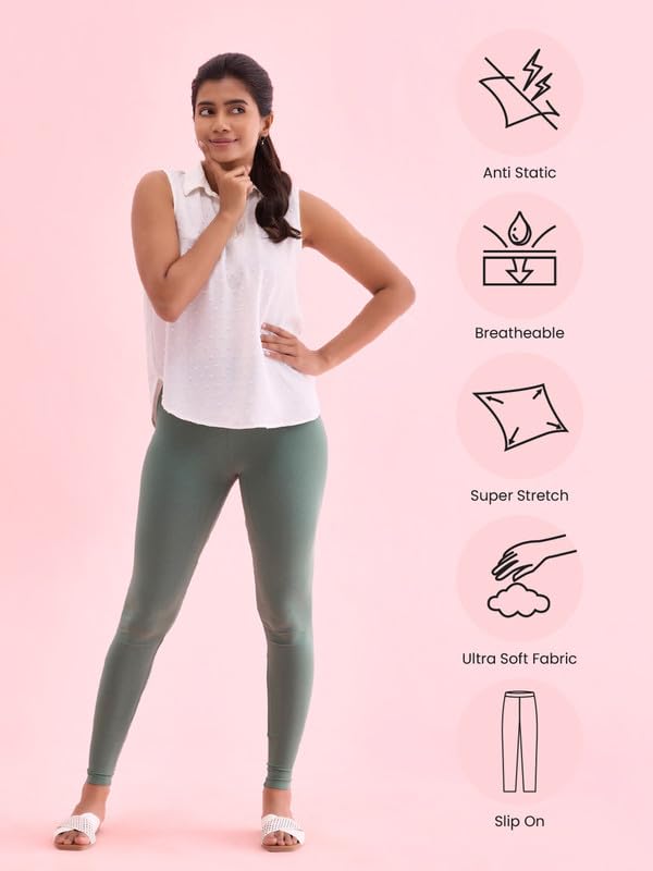 Image of GO COLORS Soft Cotton Stretch Ankle Length Leggings for Women | Breathable