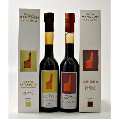 Villa Manodori Artigianale & Dark Cherry Balsamic Vinegar, set of 2-8.45 Ounce each Cover