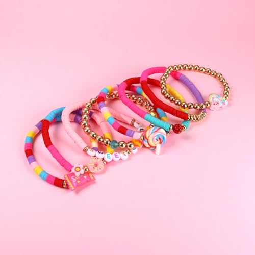 Sweet Candy Heishi Bracelets Set Funny Stackable Lollipop Candy Donut Beaded Stretch Bracelet Novelty Elastic Layering Friendship Bracelets for Birthday Halloween Holiday Party Wrist Jewelry4