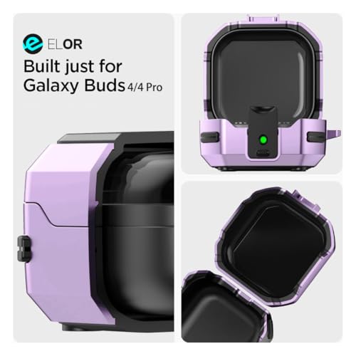 Image of ELOR Hybrid Eggshell Case Cover with Lock Compatible with Samsung Galaxy Buds 4 | 4 Pro (Earbuds Not Included) (Lilac Purple)