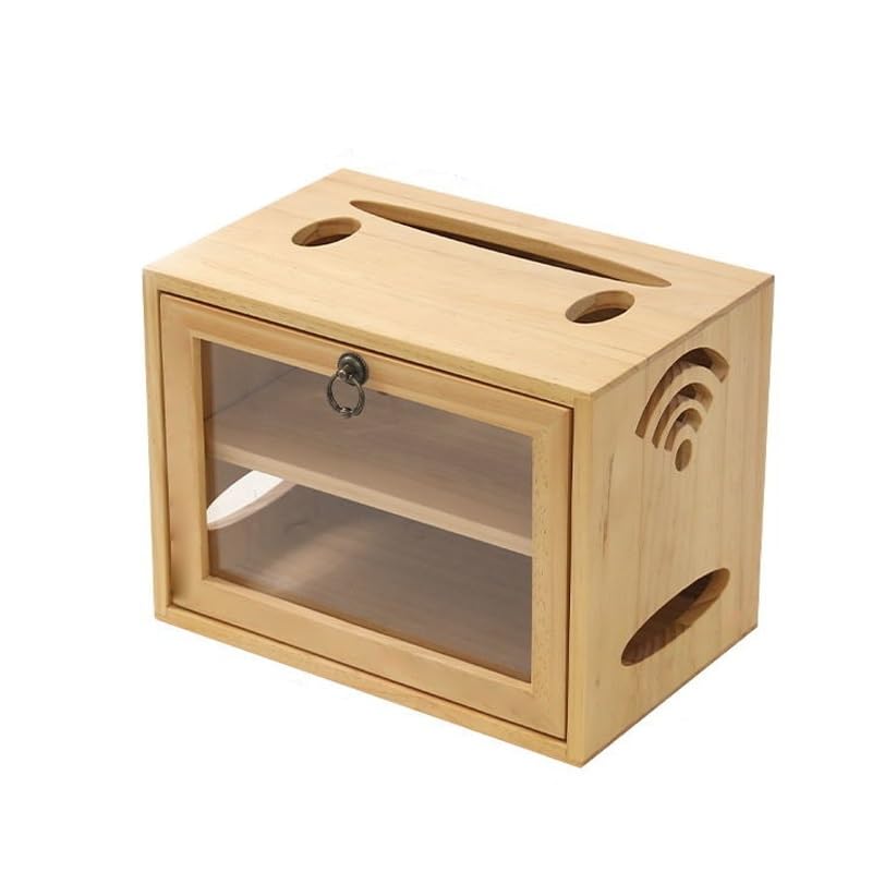 Caja organizadora de cables de madera Caja de gestión de cables de madera montada en la pared for enrutador Wifi y decodificador, multicolor(A)