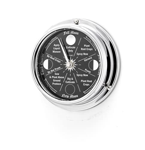 Prestige Chrome Moon Gardening Clock - Lunar Harmony Guide with Moon Clocks -Essential Gardening Tool for Biodynamic & Organic Gardening - Get The Best Results and Transform Your Garden