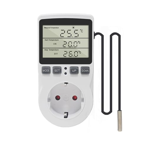 KETOTEK Prise Thermostat Regulateur de Temperature Numerique 220V Chauffage Refroidissement avec Sonde, LCD Prise Contrôleur de Température pour Frigo...