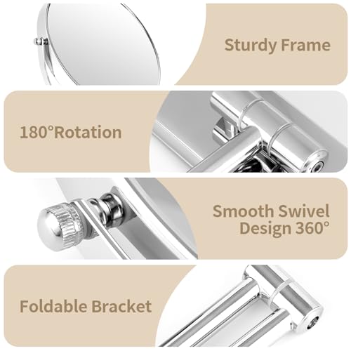 Btremary 138-9IN-DE 9 Inch Large Wall Mounted Makeup Mirror 1X/7X Double-Side Bathroom Magnifying Mirror 360 Swivel Vanity Mirror Extendable Shaving Wall Mount Cosmetic Mirror thumb #6