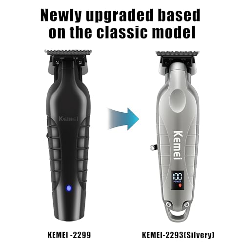 Image of KEMEI 2293 Professional Hair /Beard Trimmer for Men Zero Gapped Hair Clippers for Barber with T Blade, Cordless Rechargeable, Silvery
