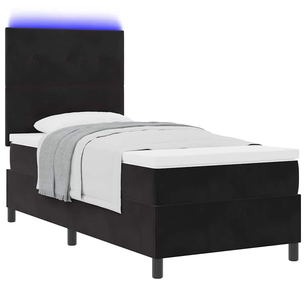 Lit à Ressort LED avec Matelas Noir 90 x 190 cm Tissu RGB éclairage réglable tête de lit Design Moderne Cadre à Lattes pour Chambre Salon 140 kg