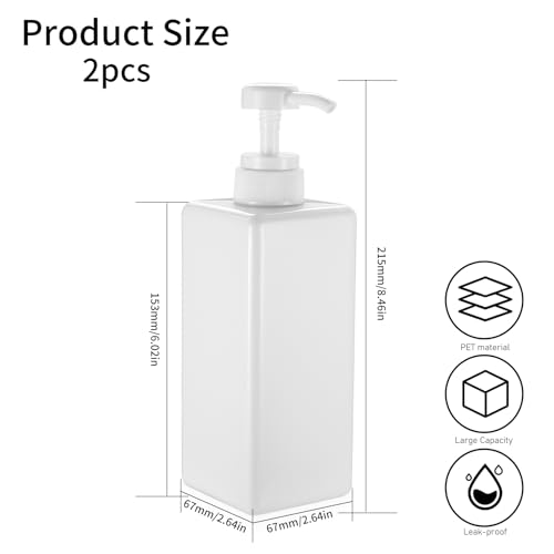 2 Stück 650 ml Seifenspender Flaschen, Shampoo Conditioner Duschgel Spender, Kunststoff Spülmittelspender Pumpspender Dusche, Spenderflasche für Lotion und Duschgel Flasche Küche Badezimmer, Weiß