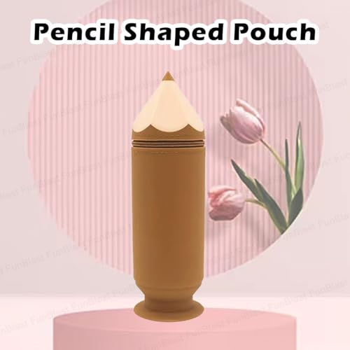Image of FunBlast Pencil Case - Brown, Multipurpose Zipper Silicone Pouch, School Supplies Organizer, 23 X 7 X 7 CM