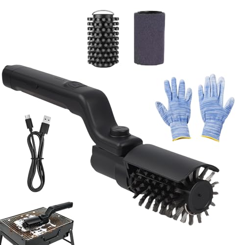 Elektrische Grillbürste 180 Verstellbarer Winkel Elektrische Grill Reinigungsbürste 2600mAh 120 Min mit 3 Modi IPX7 Wasserdicht Edelstahl Bürstenkopf Grillbürste für Gussrost (Schwarz)