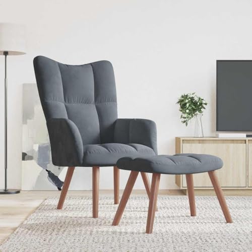 Tonture Relaxsessel mit Hocker Dunkelgrau Samt, bequemer Lesesessel für Wohnzimmer, Schlafzimmer, gemütlicher Lounge Sessel für Erwachsene, Indoor Polstersessel, 110kg Tragkraft
