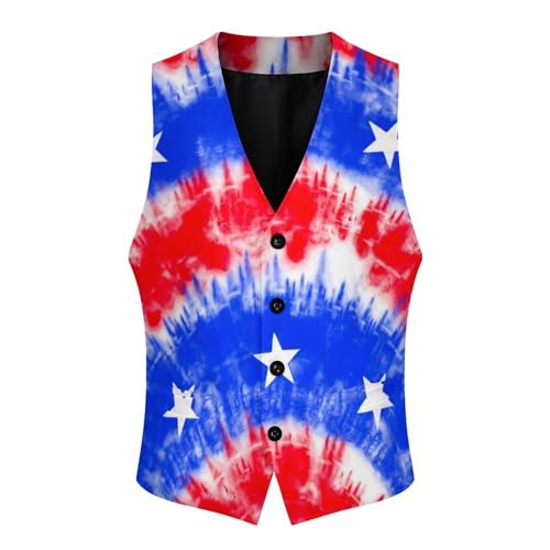 Psychedelic Tie Dye America Flag Men's Suit Vest Slim Fit V-Ncek Waistcoat Business Casual Vest4