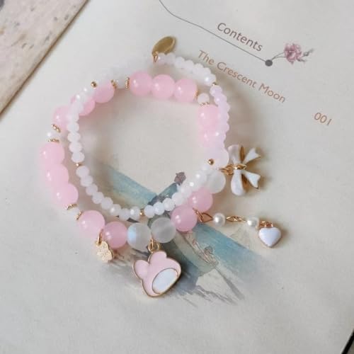 Image of Pingyongchang Elastic Cartoon Bracelets Crystal Beads Pearl Bracelets Cute Kawaii Adjustable Beaded Strand Bracelets for Women Girls Graduation Charm Bracelets Gift for Kids