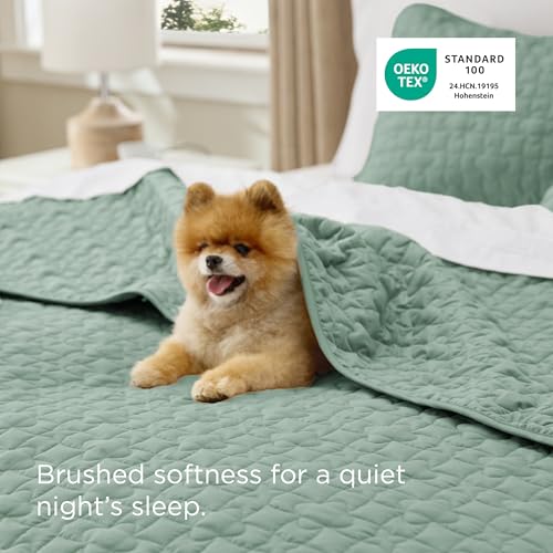 Image of Bedsure King Size Quilt - Lightweight King Size Comforter Set with Lucky Star Quilting, Soft Quilt Bedding Set, Sage Green Bedspreads Coverlet for All Seasons with 2 Pillow Shams (106 inch x 96 inch)