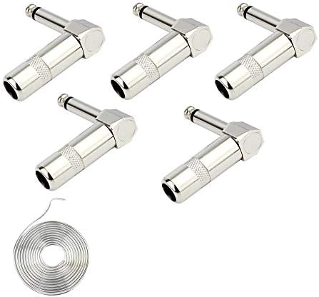 1/4" Audio Plugs 6.35mm Plug TS Male 1/4 inch Solder Type Mono Plug Right Angle Design for DJ Mixer Speaker Cables Guitar Cables Phono Patch Cable Microphone Cables (5 Pack) GiantBee